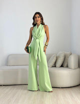 Kamwi - Eleganter Jumpsuit Mit Drapiertem Ausschnitt Und Weitem Bein in Grün