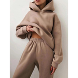 Veronika | Damen Jogginganzug mit Hoodie und Jogginghose, Zweiteiler in Braun