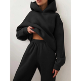 Veronika | Damen Jogginganzug mit Hoodie und Jogginghose, Zweiteiler in Schwarz