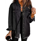 Waltraud | Damen Jeansjacke mit Knöpfen und Fransen in Schwarz
