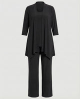 Wanda | Damen Dreiteiler Hosenanzug Set Weites Bein in Schwarz