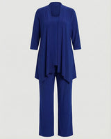 Wanda | Damen Dreiteiler Hosenanzug Set Weites Bein in Blau