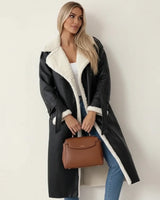 Karin | Damen Sherpa Langer Wintermantel in Schwarz