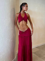Zweiteiler Set Top Rock Cutout in Rot